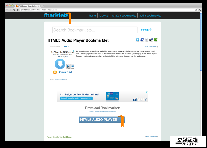 HTML5 Audio Player Bookmarklet