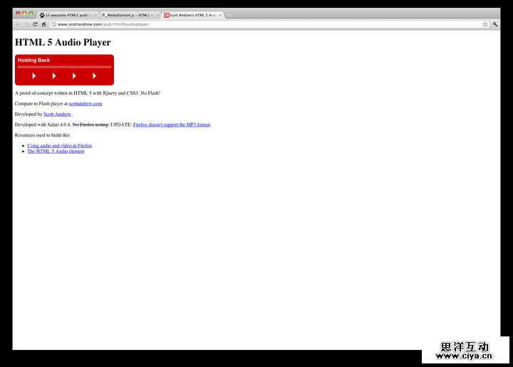 Scott Andrew’s HTML5 audio player 